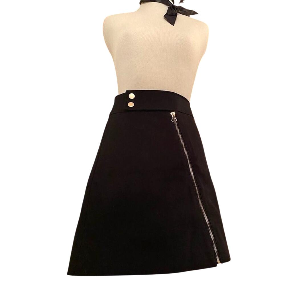 KAXI Black Asymmetrical Zip Mini Skirt Gold Button Detail Size Medium